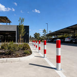 GROVIA Heavy Duty Steel Traffic Bollard 75cm Height 3mm Thick Wall Red White Safety Post Reflective Road Barrier - Red & White