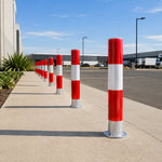 GROVIA Heavy Duty Steel Traffic Bollard 75cm Height 3mm Thick Wall Red White Safety Post Reflective Road Barrier - Red & White