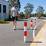 GROVIA Heavy Duty Steel Traffic Bollard 75cm Height 3mm Thick Wall Red White Safety Post Reflective Road Barrier - Red & White