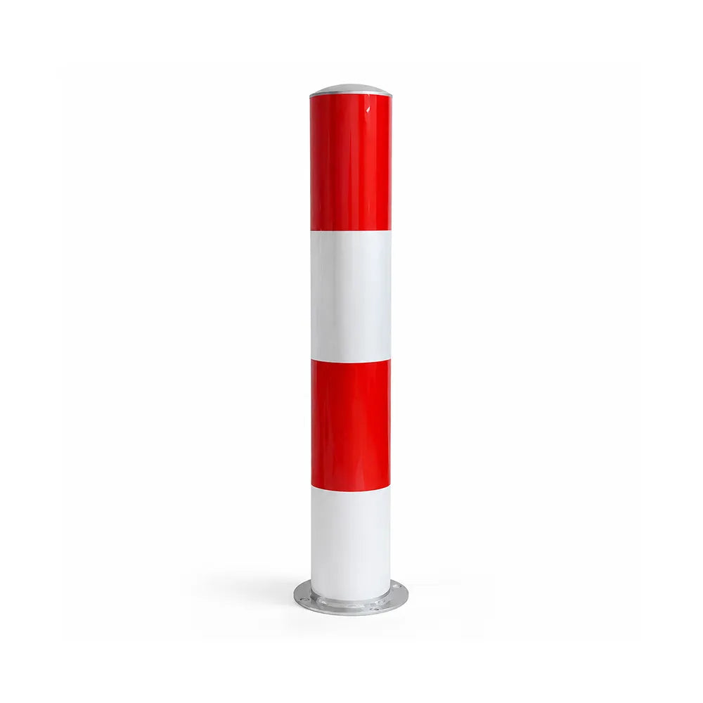 GROVIA Heavy Duty Steel Traffic Bollard 75cm Height 3mm Thick Wall Red White Safety Post Reflective Road Barrier - Red & White
