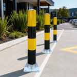 GROVIA Heavy Duty Steel Traffic Bollard 75cm Height 3mm Thick Wall Red White Safety Post Reflective Road Barrier - Yellow & Black
