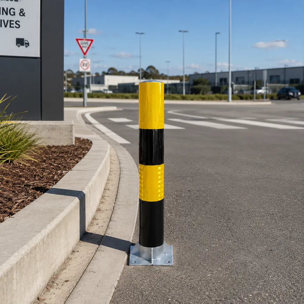 GROVIA Heavy Duty Steel Traffic Bollard 75cm Height 3mm Thick Wall Red White Safety Post Reflective Road Barrier - Yellow & Black