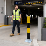 GROVIA Heavy Duty Steel Traffic Bollard 75cm Height 3mm Thick Wall Red White Safety Post Reflective Road Barrier - Yellow & Black