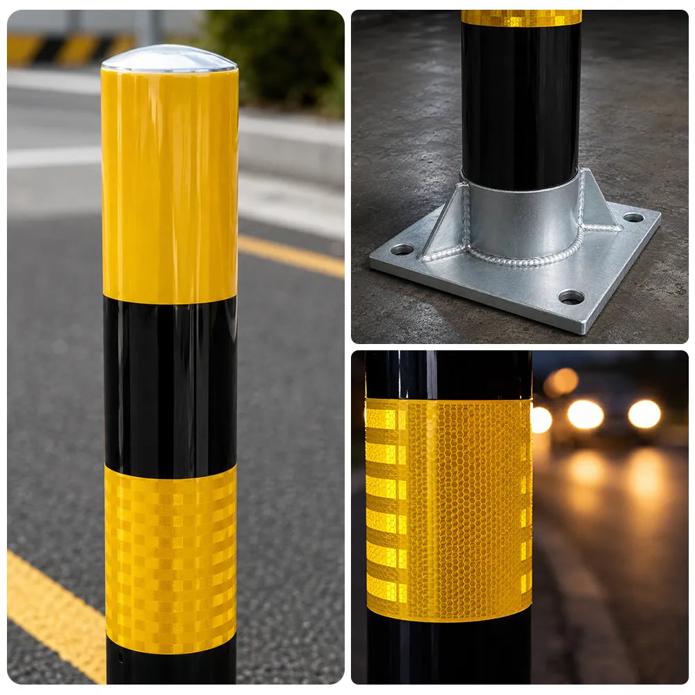 GROVIA Heavy Duty Steel Traffic Bollard 75cm Height 3mm Thick Wall Red White Safety Post Reflective Road Barrier - Yellow & Black