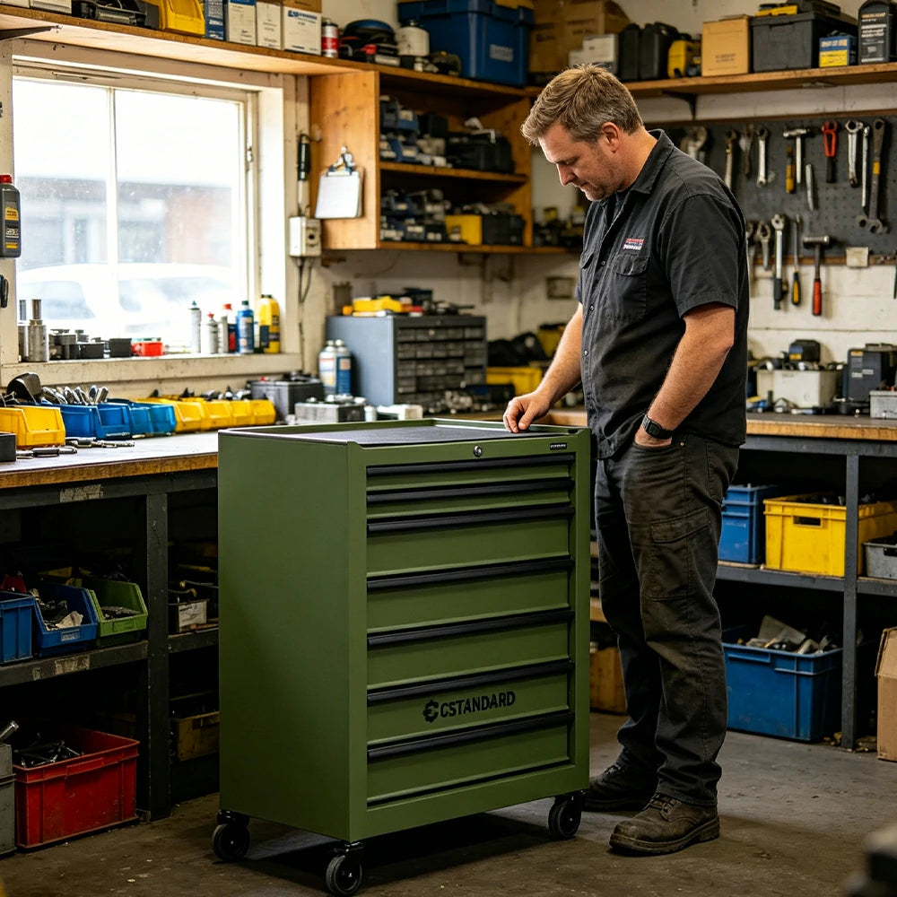 GROVIA Heavy Duty Tool Cabinet Multi Drawer Mobile Workbench Storage 620x330x740mm Workshop Garage Organizer - Green