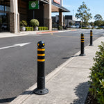 GROVIA Rubber Traffic Bollard 80cm Height 114mm Diameter Detachable Base Flexible Safety Post with Reflective Strips - Black & Yellow