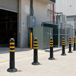 GROVIA Rubber Traffic Bollard 80cm Height 114mm Diameter Detachable Base Flexible Safety Post with Reflective Strips - Black & Yellow
