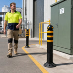 GROVIA Rubber Traffic Bollard 80cm Height 114mm Diameter Detachable Base Flexible Safety Post with Reflective Strips - Black & Yellow
