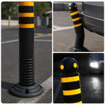 GROVIA Rubber Traffic Bollard 80cm Height 114mm Diameter Detachable Base Flexible Safety Post with Reflective Strips - Black & Yellow