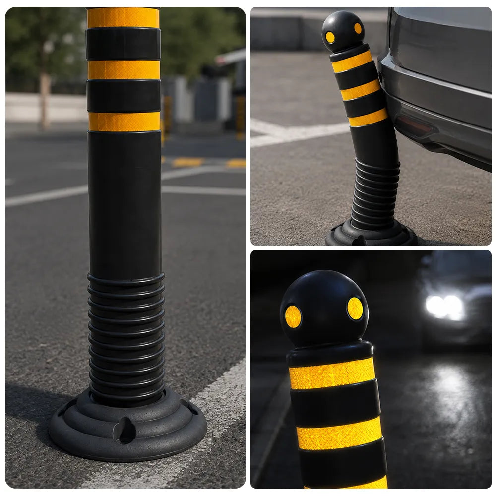 GROVIA Rubber Traffic Bollard 80cm Height 114mm Diameter Detachable Base Flexible Safety Post with Reflective Strips - Black & Yellow
