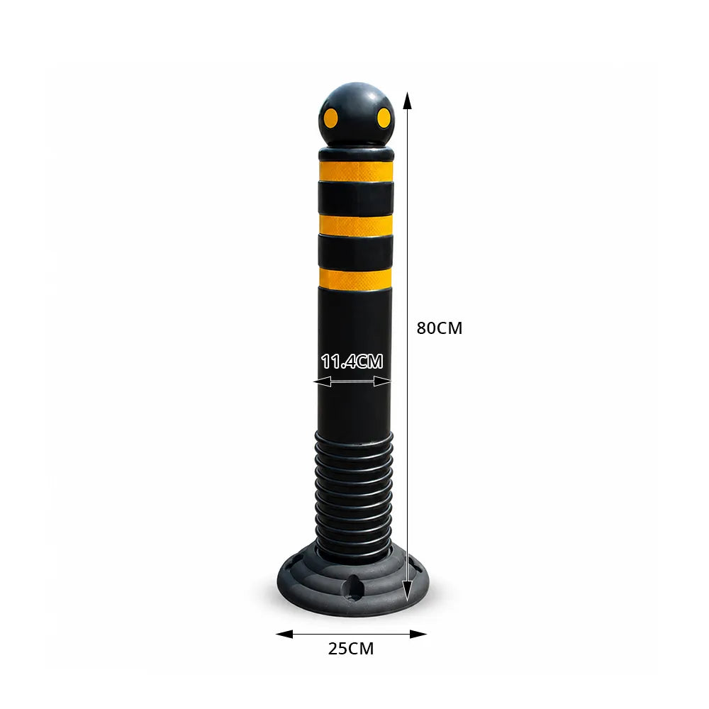 GROVIA Rubber Traffic Bollard 80cm Height 114mm Diameter Detachable Base Flexible Safety Post with Reflective Strips - Black & Yellow