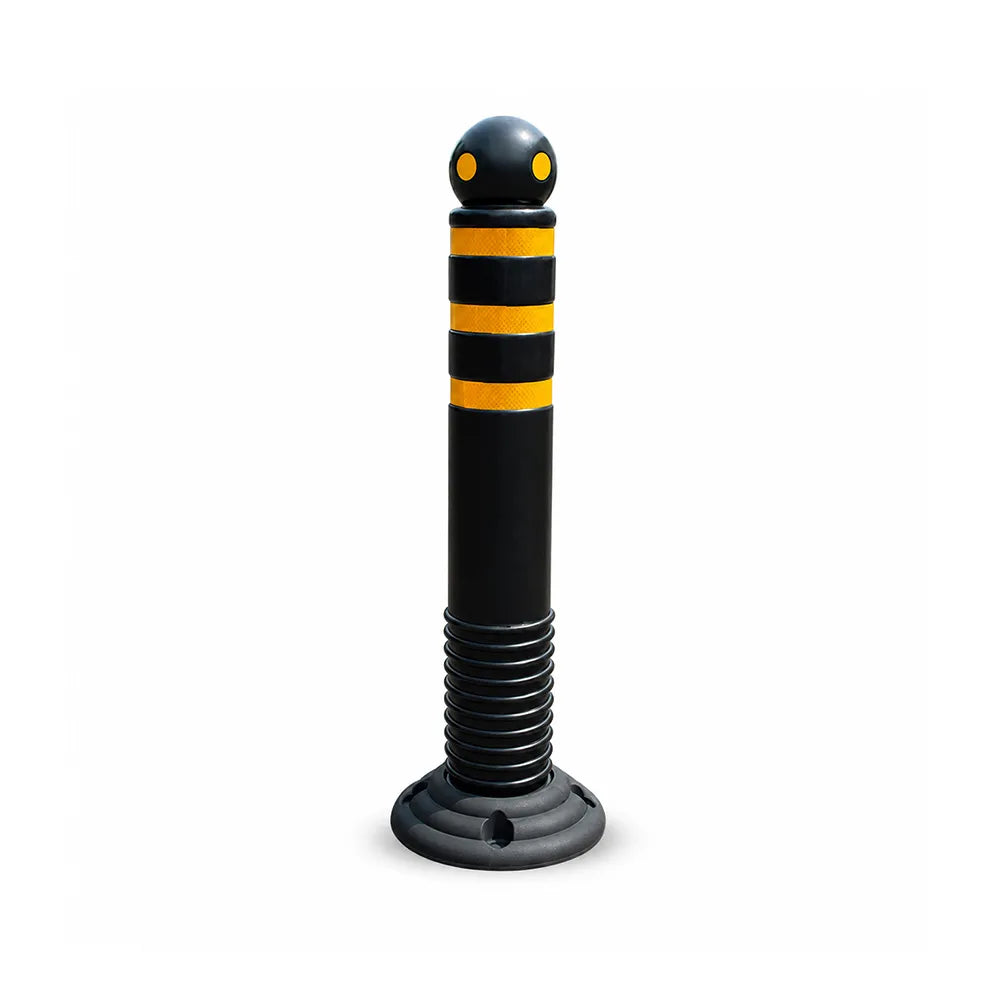 GROVIA Rubber Traffic Bollard 80cm Height 114mm Diameter Detachable Base Flexible Safety Post with Reflective Strips - Black & Yellow