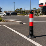 GROVIA Rubber Traffic Bollard 80cm Height 114mm Diameter Detachable Base Flexible Safety Post with Reflective Strips - Red & Black