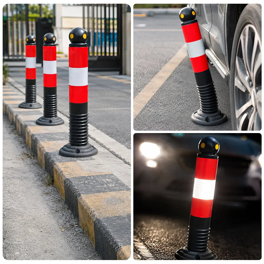 GROVIA Rubber Traffic Bollard 80cm Height 114mm Diameter Detachable Base Flexible Safety Post with Reflective Strips - Red & Black