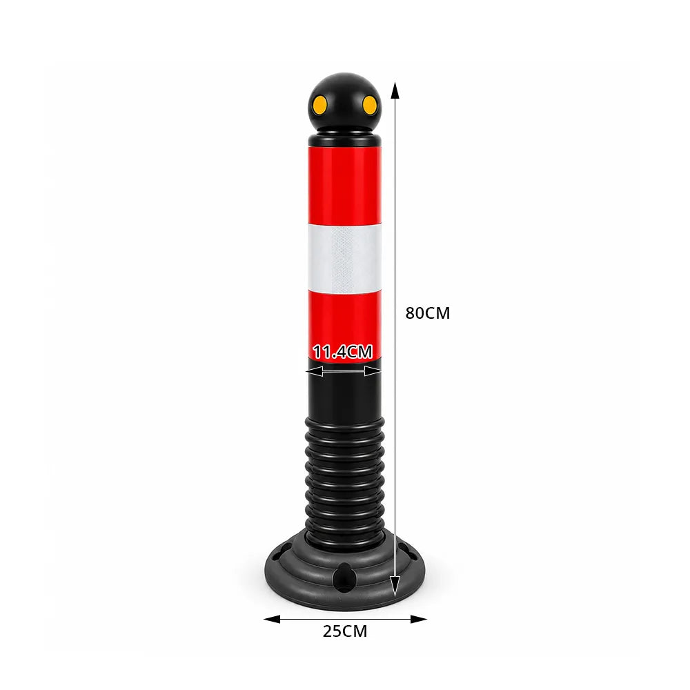 GROVIA Rubber Traffic Bollard 80cm Height 114mm Diameter Detachable Base Flexible Safety Post with Reflective Strips - Red & Black