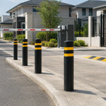 GROVIA Solid Rubber Traffic Bollard 80cm Height 159mm Diameter Embedded Safety Post with Reflective Strips for Road & Parking Control - Black & Yellow