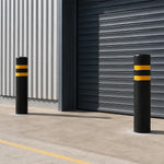 GROVIA Solid Rubber Traffic Bollard 80cm Height 159mm Diameter Embedded Safety Post with Reflective Strips for Road & Parking Control - Black & Yellow