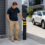 GROVIA Solid Rubber Traffic Bollard 80cm Height 159mm Diameter Embedded Safety Post with Reflective Strips for Road & Parking Control - Black & Yellow