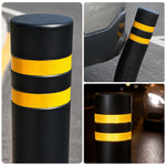 GROVIA Solid Rubber Traffic Bollard 80cm Height 159mm Diameter Embedded Safety Post with Reflective Strips for Road & Parking Control - Black & Yellow