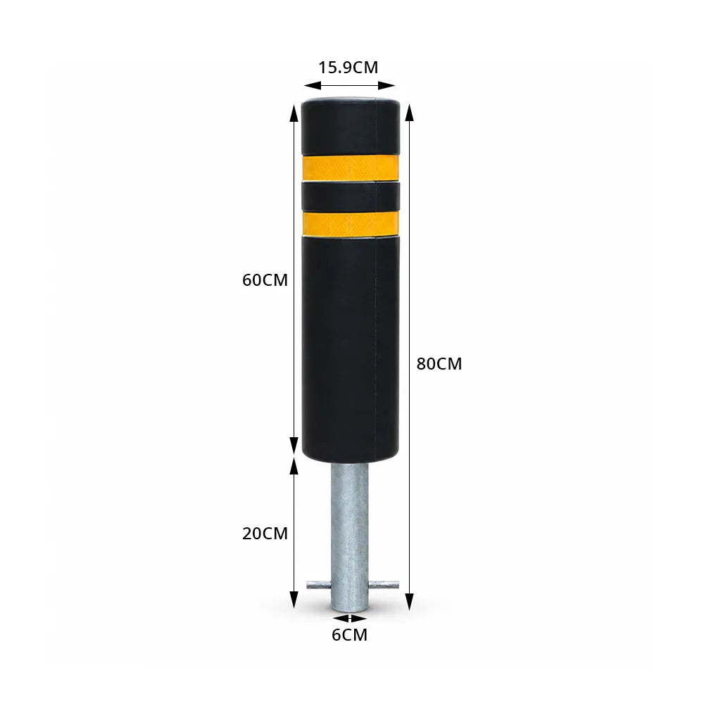 GROVIA Solid Rubber Traffic Bollard 80cm Height 159mm Diameter Embedded Safety Post with Reflective Strips for Road & Parking Control - Black & Yellow