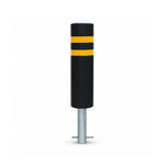 GROVIA Solid Rubber Traffic Bollard 80cm Height 159mm Diameter Embedded Safety Post with Reflective Strips for Road & Parking Control - Black & Yellow