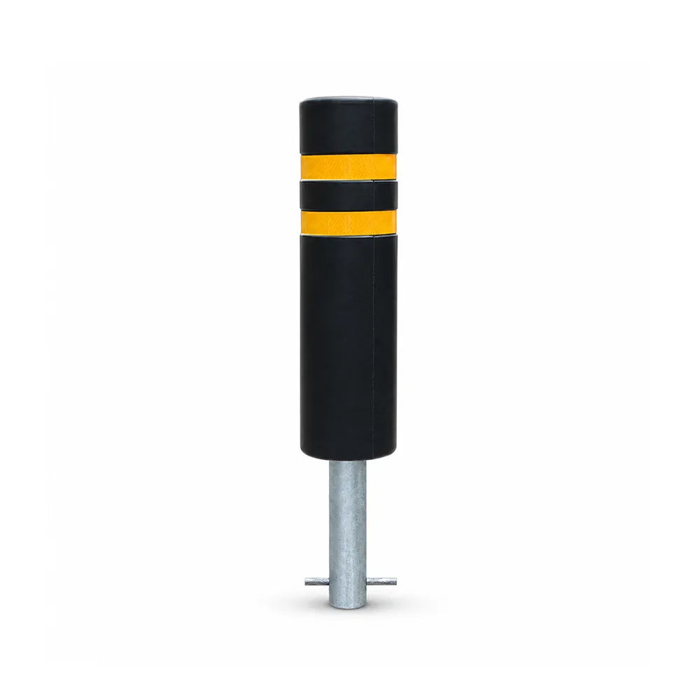 GROVIA Solid Rubber Traffic Bollard 80cm Height 159mm Diameter Embedded Safety Post with Reflective Strips for Road & Parking Control - Black & Yellow