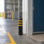 GROVIA Solid Rubber Traffic Bollard 80cm Height 150mm Diameter Embedded Safety Post with Reflective Strips for Road & Parking Control - Black & Yellow