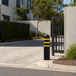 GROVIA Solid Rubber Traffic Bollard 80cm Height 150mm Diameter Embedded Safety Post with Reflective Strips for Road & Parking Control - Black & Yellow