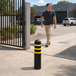 GROVIA Solid Rubber Traffic Bollard 80cm Height 150mm Diameter Embedded Safety Post with Reflective Strips for Road & Parking Control - Black & Yellow