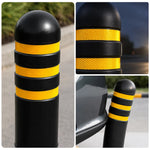 GROVIA Solid Rubber Traffic Bollard 80cm Height 150mm Diameter Embedded Safety Post with Reflective Strips for Road & Parking Control - Black & Yellow