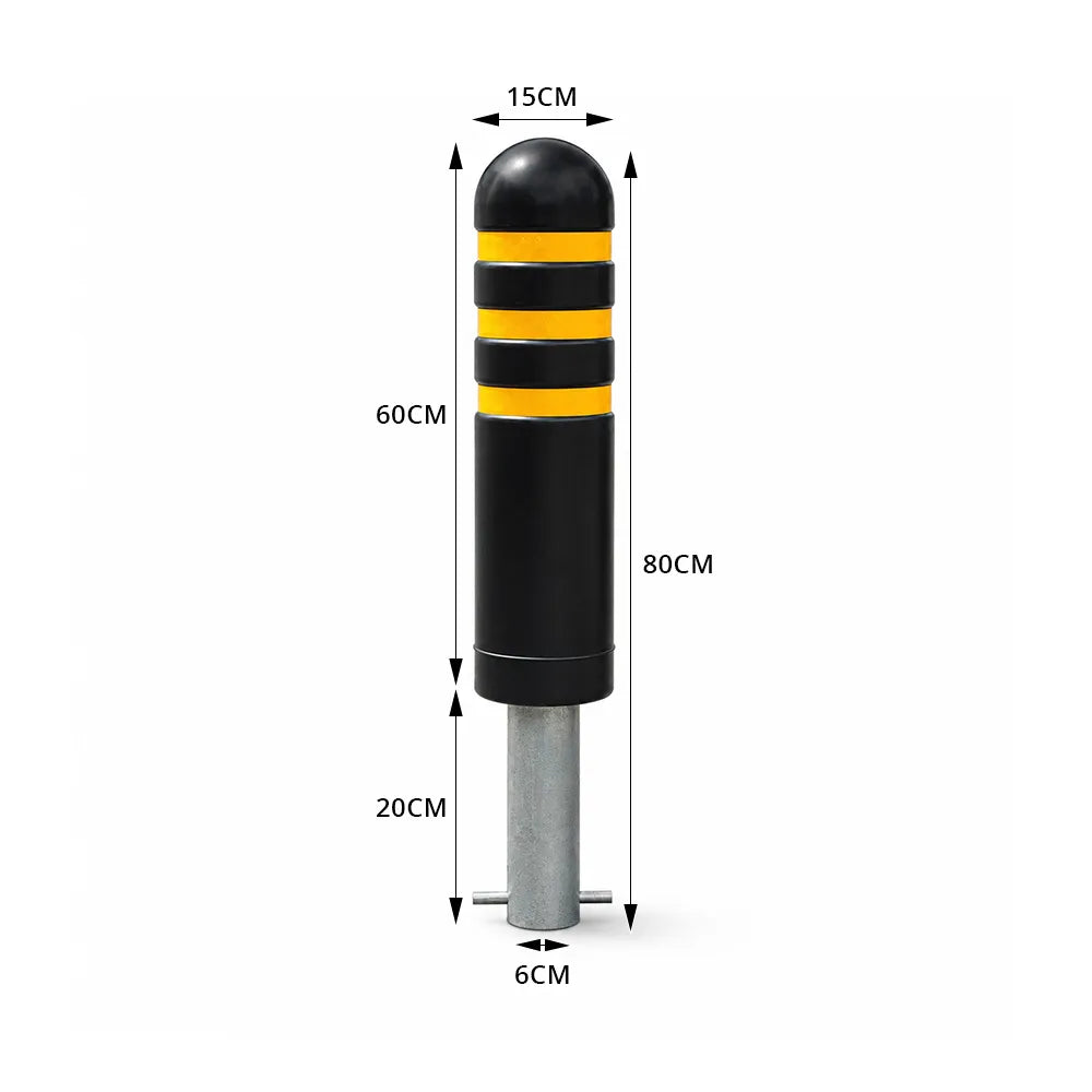 GROVIA Solid Rubber Traffic Bollard 80cm Height 150mm Diameter Embedded Safety Post with Reflective Strips for Road & Parking Control - Black & Yellow