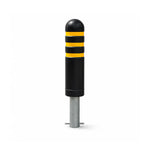 GROVIA Solid Rubber Traffic Bollard 80cm Height 150mm Diameter Embedded Safety Post with Reflective Strips for Road & Parking Control - Black & Yellow