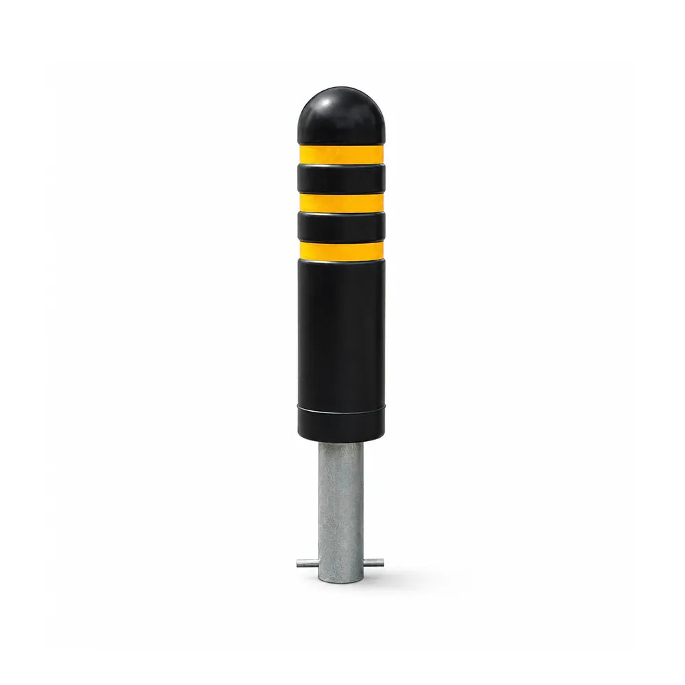 GROVIA Solid Rubber Traffic Bollard 80cm Height 150mm Diameter Embedded Safety Post with Reflective Strips for Road & Parking Control - Black & Yellow
