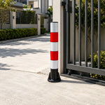 GROVIA Rubber Traffic Bollard 100cm Height 130mm Diameter Reinforced Base Safety Post with Red White Reflective Strips - Red & White