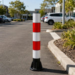 GROVIA Rubber Traffic Bollard 100cm Height 130mm Diameter Reinforced Base Safety Post with Red White Reflective Strips - Red & White