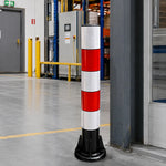 GROVIA Rubber Traffic Bollard 100cm Height 130mm Diameter Reinforced Base Safety Post with Red White Reflective Strips - Red & White