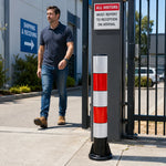 GROVIA Rubber Traffic Bollard 100cm Height 130mm Diameter Reinforced Base Safety Post with Red White Reflective Strips - Red & White