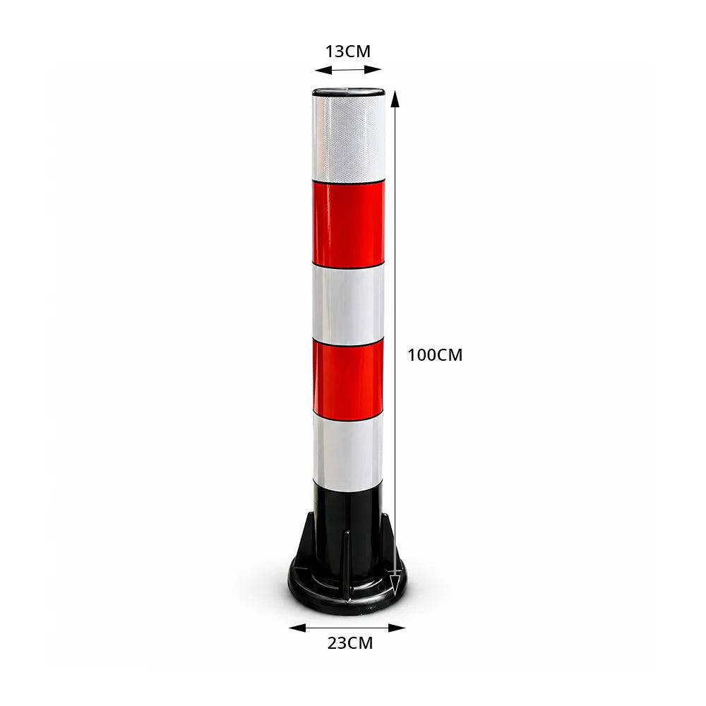 GROVIA Rubber Traffic Bollard 100cm Height 130mm Diameter Reinforced Base Safety Post with Red White Reflective Strips - Red & White