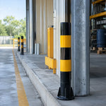 GROVIA Rubber Traffic Bollard 100cm Height 130mm Diameter Reinforced Base Safety Post with Black Yellow Reflective Strips - Black & Yellow