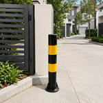 GROVIA Rubber Traffic Bollard 100cm Height 130mm Diameter Reinforced Base Safety Post with Black Yellow Reflective Strips - Black & Yellow