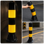 GROVIA Rubber Traffic Bollard 100cm Height 130mm Diameter Reinforced Base Safety Post with Black Yellow Reflective Strips - Black & Yellow