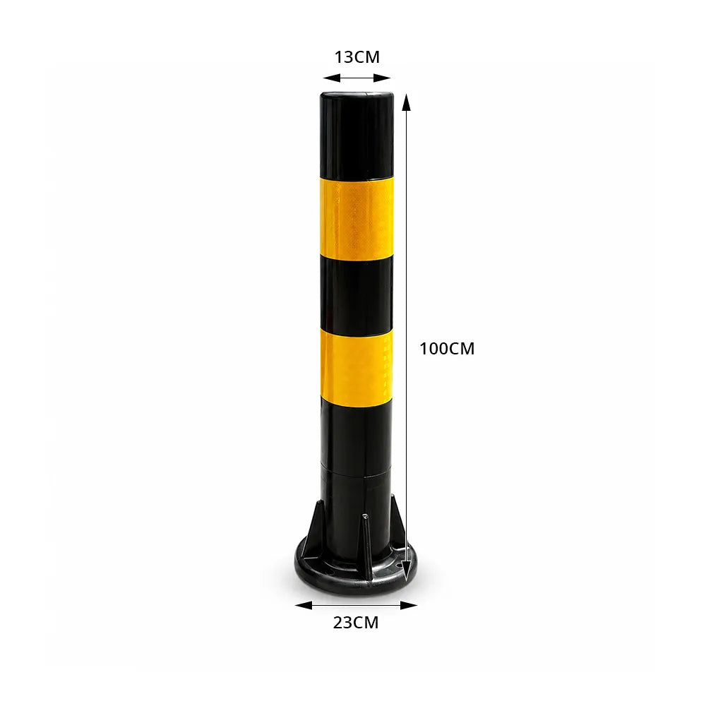 GROVIA Rubber Traffic Bollard 100cm Height 130mm Diameter Reinforced Base Safety Post with Black Yellow Reflective Strips - Black & Yellow