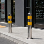 GROVIA Stainless Steel Traffic Bollard 65cm Height Embedded Safety Post with Reflective Strips for Road & Parking Control - Silver