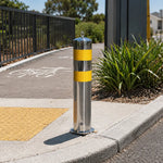 GROVIA Stainless Steel Traffic Bollard 65cm Height Embedded Safety Post with Reflective Strips for Road & Parking Control - Silver