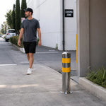 GROVIA Stainless Steel Traffic Bollard 65cm Height Embedded Safety Post with Reflective Strips for Road & Parking Control - Silver