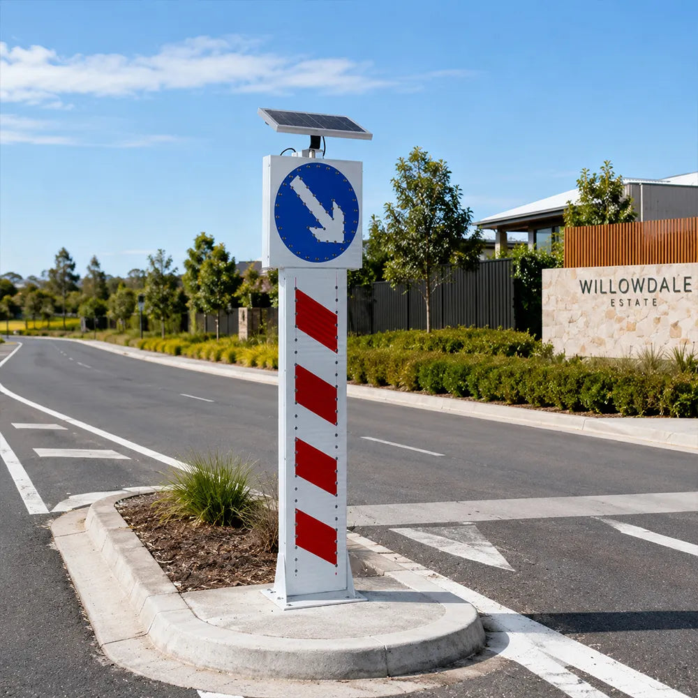 GROVIA Solar LED Warning Bollard 1.6m Height Traffic Safety Post with Reflective Sign Road Guidance Light - White