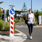 GROVIA Solar LED Warning Bollard 1.6m Height Traffic Safety Post with Reflective Sign Road Guidance Light - White
