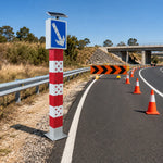 GROVIA Solar LED Warning Bollard - 1.6m High Visibility Traffic Safety Post with Reflective Arrow Sign for Road Guidance - Red & White
