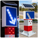 GROVIA Solar LED Warning Bollard - 1.6m High Visibility Traffic Safety Post with Reflective Arrow Sign for Road Guidance - Red & White