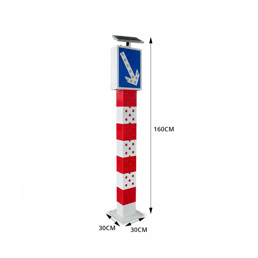 GROVIA Solar LED Warning Bollard - 1.6m High Visibility Traffic Safety Post with Reflective Arrow Sign for Road Guidance - Red & White